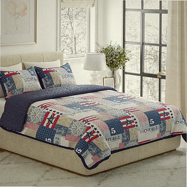 2-Piece Quilt Set – Nautical Americana Patchwork Print All-Season Soft