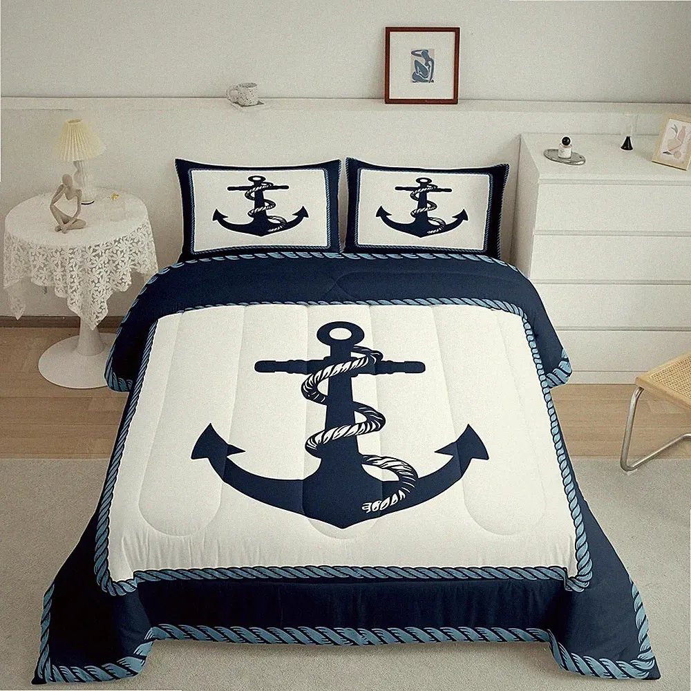Anchor Decor Comforter Set King Size Nautical Themed Bedding Set for Boys Girls