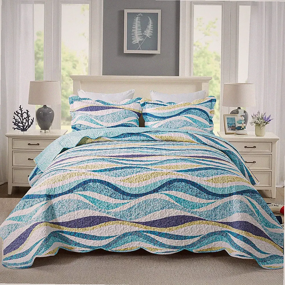 Beach Quilt King Size - 3 Pieces Coastal Quilt Sets Nautical Bedspreads Ocean...