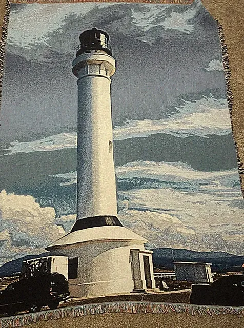 Beautiful Detailed Woven Lighthouse Throw Blanket, 50x70 Inches, Pre-Owned Good