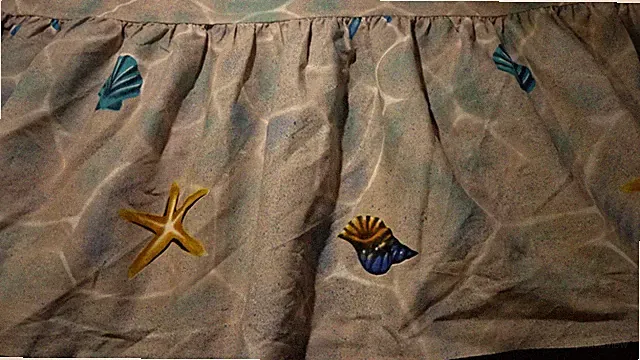 BED SKIRT Dust Ruffle 40 W X 74 L 13 1/2' Nautical Shells Gray Blue Gold
