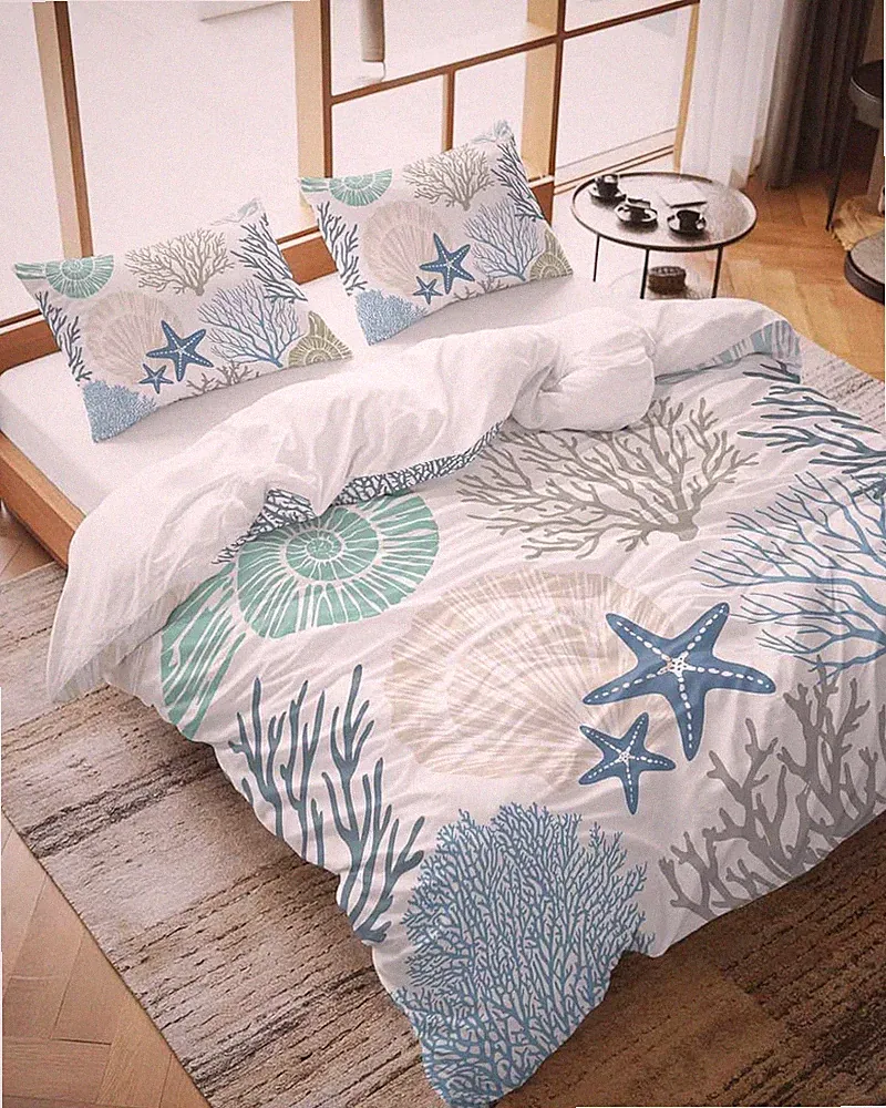 Coastal Coral Duvet Cover Set - California King, 3 Pieces, Beach Theme
