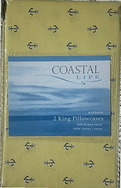Coastal Life King Pillowcase Set of 2 Nautical Anchors Yellow