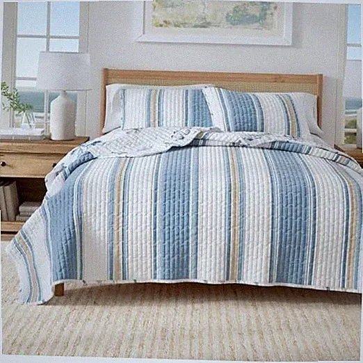 Coastal Quilt Set - 2-Piece Twin / Twin XL Flag Stripe / Ocean Stories