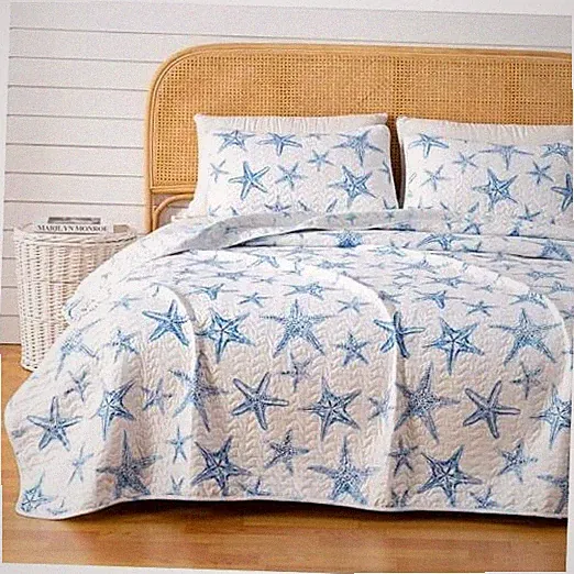 Coastal Quilt Set - 3-Piece Full/Queen Size Nautical Bedding Full / Queen Blue