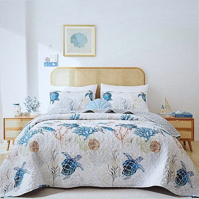 Coastal Quilts Bedding Set Twin Size - Summer Sea Turtles Nautical Bedding Quilt