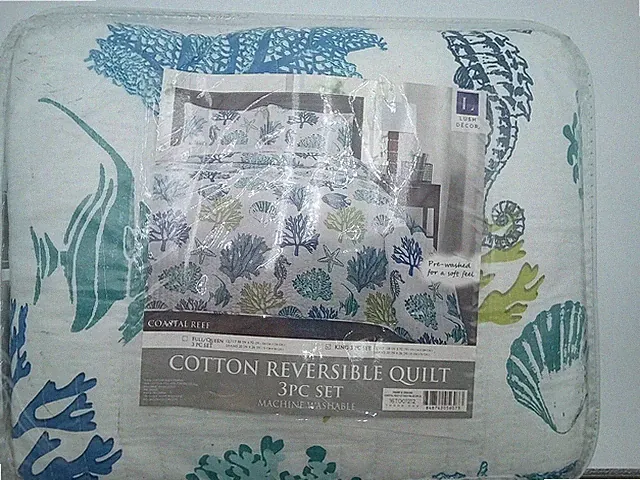 Coastal Reef Cotton Reversible Quilt Brand New 3pc Set