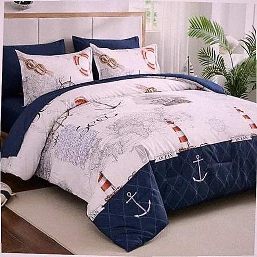 Coastal Size Comforter Set 7 Piece, Soft Beach Themed Comforter King Nautical