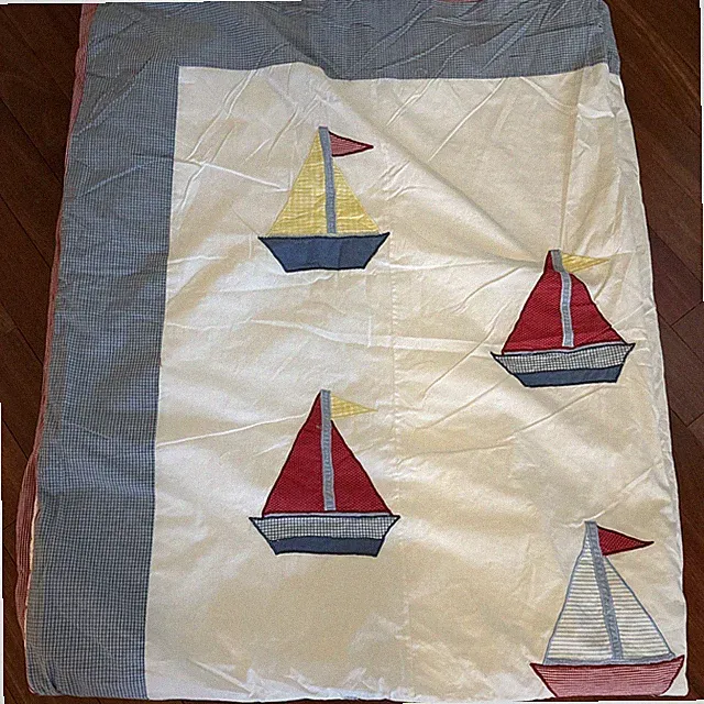 Coverlet Twin Nautical Sailboat Appliqué’s Quilt White Cotton 88x68 NWOT
