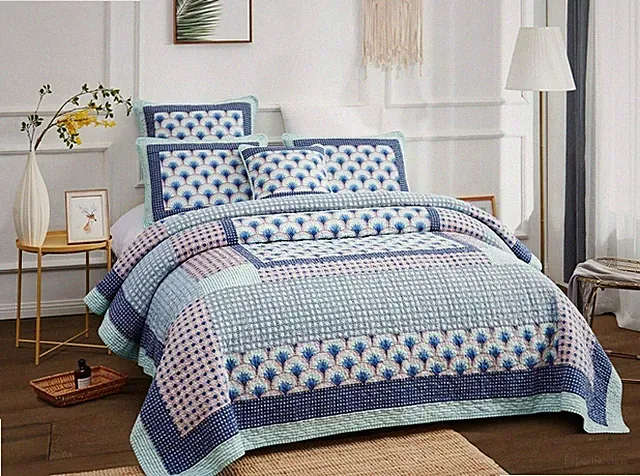 DaDa Bedding Mediterranean Fans Nautical Minty Blue Patchwork Bedspread Set