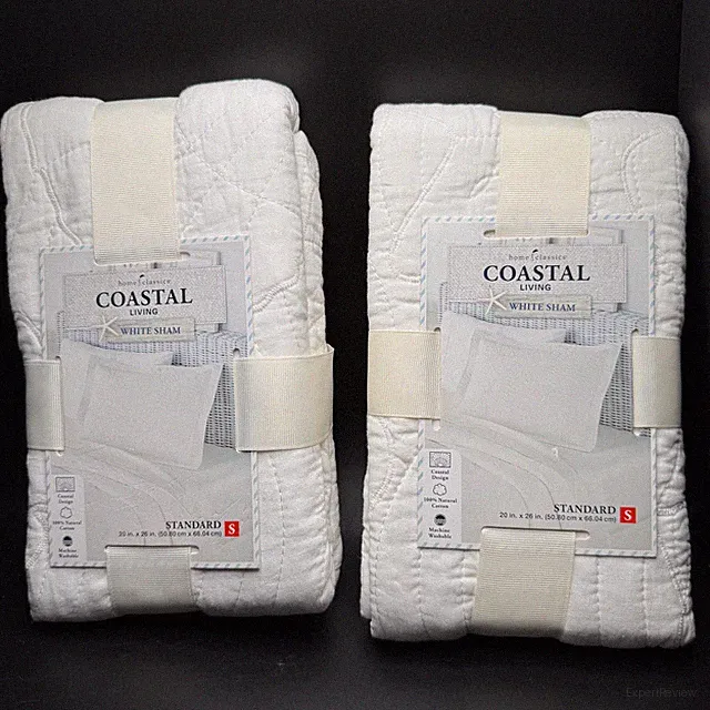Home Classics Coastal Living White Cotton Quilted Shell Standard Pillow Shams X2