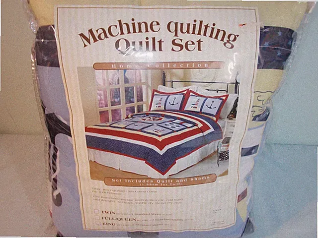 Home Collection Nautical King Quilt 3 Pc Set Lighthouses Anchors Red White Blue