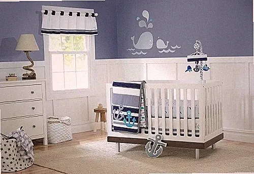 Just Born High Seas Collection 8-Pc Crib Bedding Set Include Mobile/Lamp+++*New*