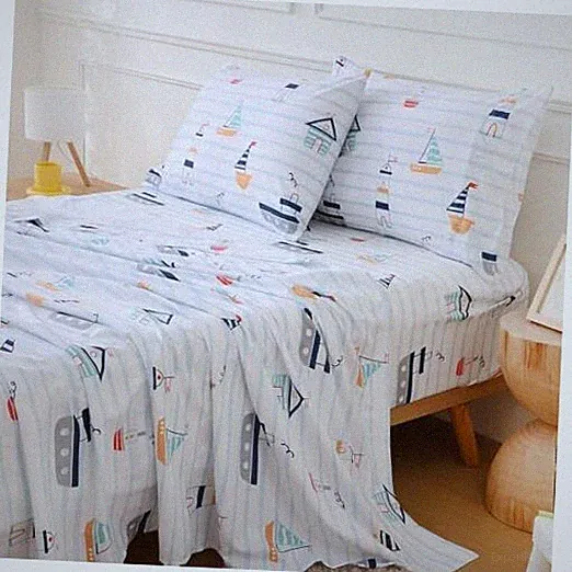 Kids Size 4 Piece Bed Sheets for Boys Nautical Sailboat Sheet Sets Full Seaboat