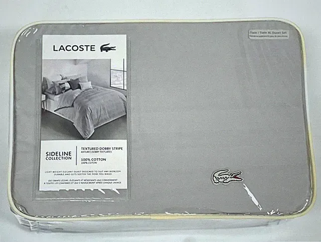 Lacoste Sideline Collection Textured Dobby Stripe Duvet Set Twin/Twin XL Grey