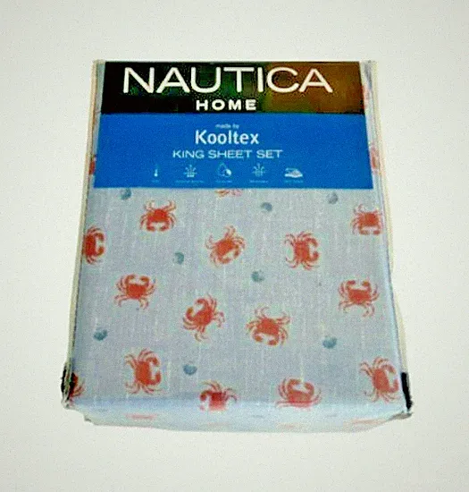 Nautica Home KING Size Sheet Set CRABS & SHELLS Kooltex Performance