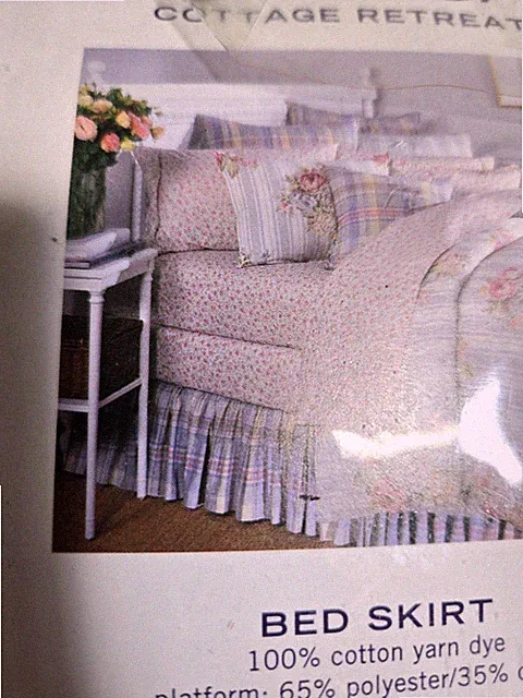 NAUTICA VTG COTTAGE RETREAT KING BED SKIRT-NEW BLUE/YELLOW