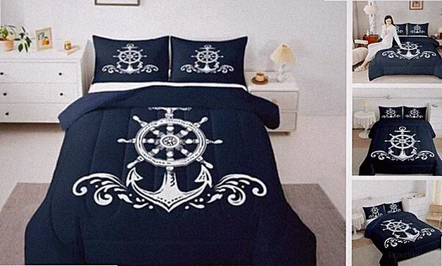 Nautical Anchor Bedding Set, Ocean Sailboat Navy Blue Down Twin Multi 87