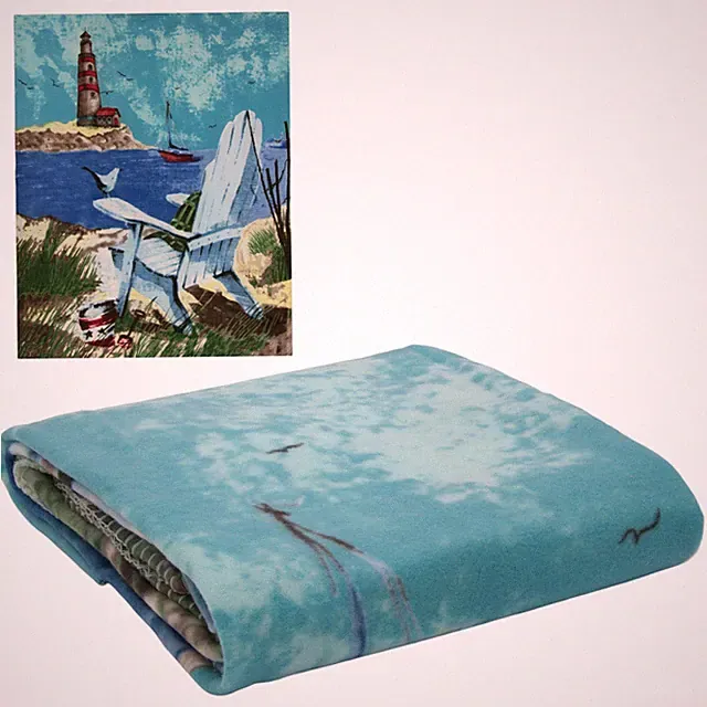 Nautical Coastal Lighthouse Throw Blanket in Blue and White, 48 x 102 in