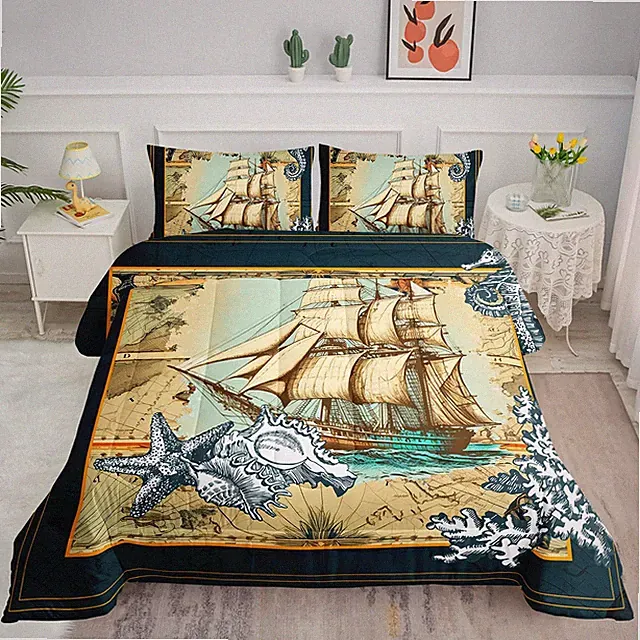 Nautical Comforter Set for Kids Teens, Sea Adventure Sailboat Comforter Set with