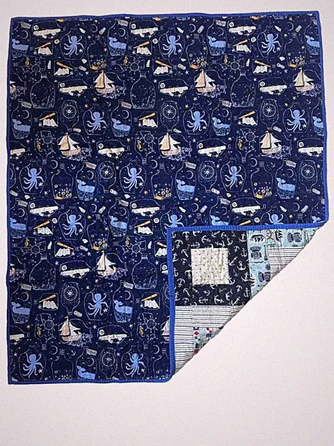 Nautical Sea Quilt Handmade Crib Baby Blanket 2-sided Ocean Nursery Kids Room