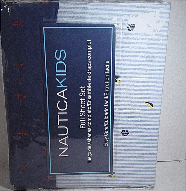 Nautical Sheet Set NauticaKids Sailing Boat Anchor Blue White NIP 4 pc Full Sz
