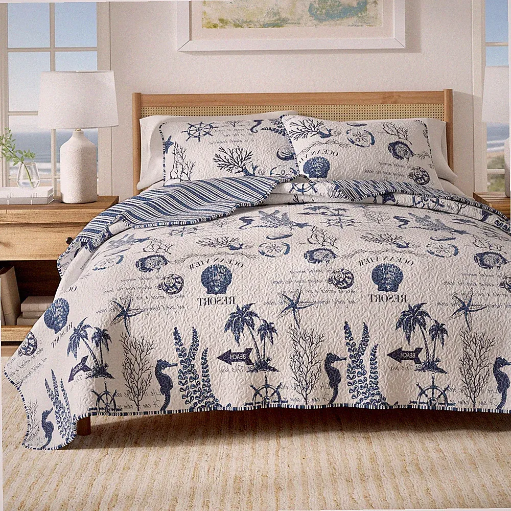Navy Twin XL Bedding Set Quilt Comforter Soft Nautical Design All Season