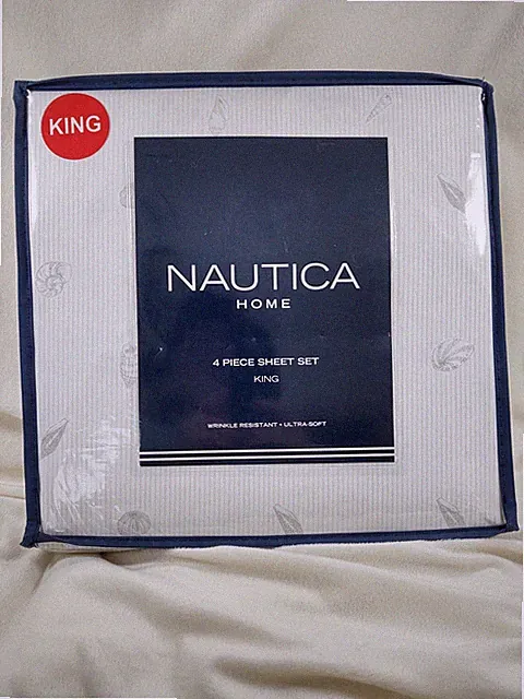 New Nautica King Size Bedding Sheet 4 Pc Seashell Seashore Bedroom Linens