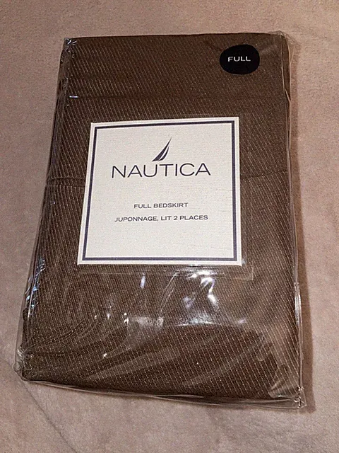 NEW Nautical Linen Full Size Brown Bedskirt Juponnage Southgate Herringbone