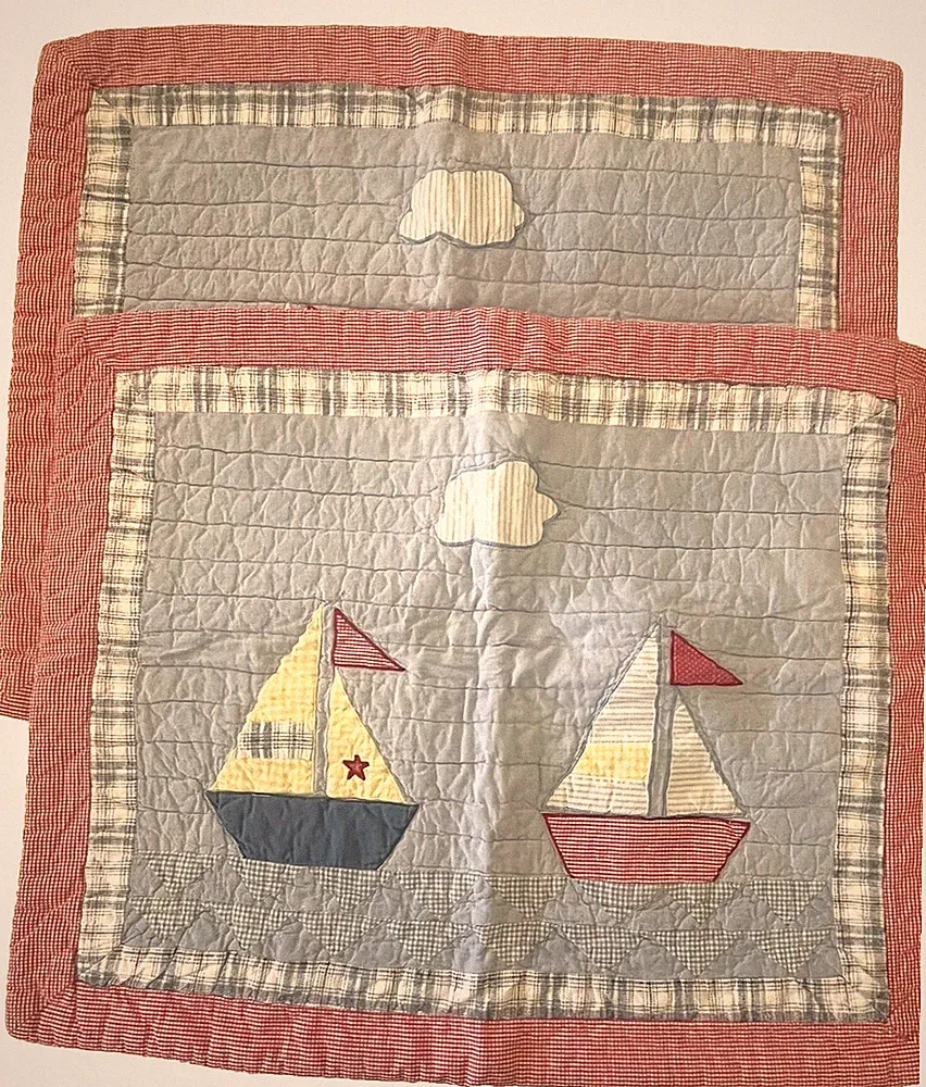 PB Kids Style Nautical Sailboat Pillow Shams Set 2 Standard Coastal Decor