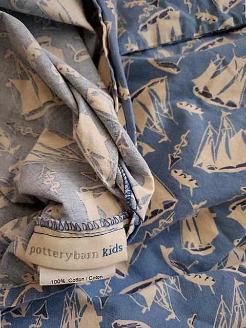 Pottery Barn Blue Standard Pillowcase Ships Nautical Boat Coastal Beach Whale