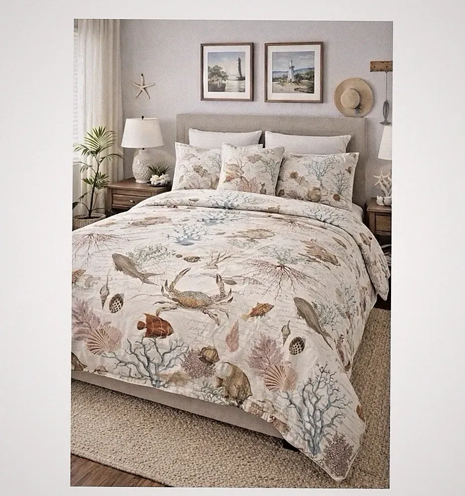 Pottery Barn Coastal Sea Life Queen Duvet Cover QUEEN Full Nautical New