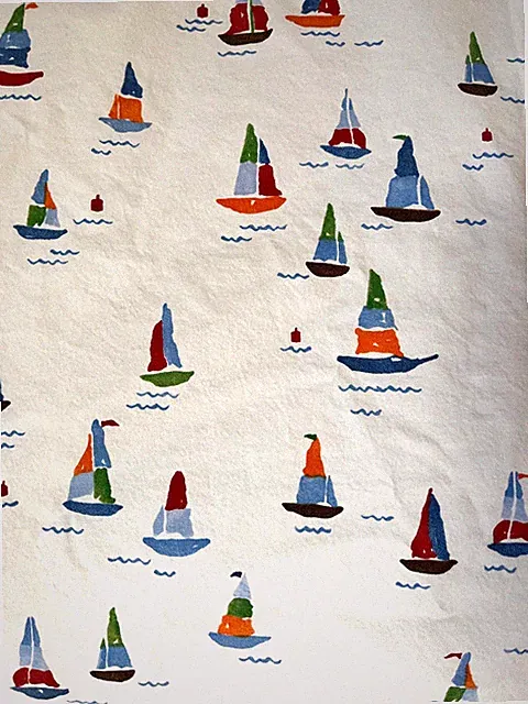 Pottery Barn Kids Organic Cotton TWIN Flat Bedsheet Sailboats on White Nautical