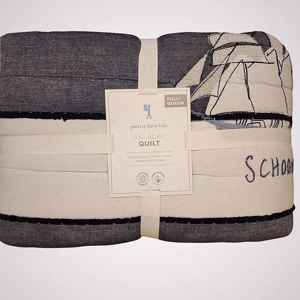 Pottery Barn Kids Sailboat Full Queen Quilt NEW Coastal Nautical Bedding
