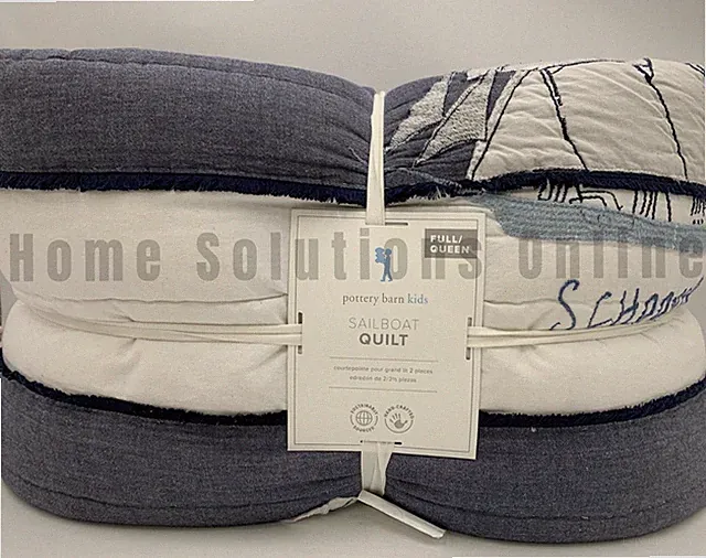 Pottery Barn Kids Sailboat Nautical Ocean Sea Quilt Blue Full Queen #U1107