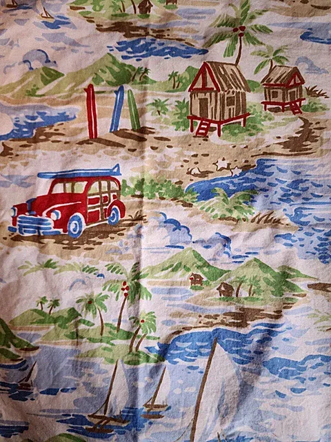 Pottery Barn Kids Twin Size Flat Sheet + Pillowcase Aloha Outrigger 100% Cotton