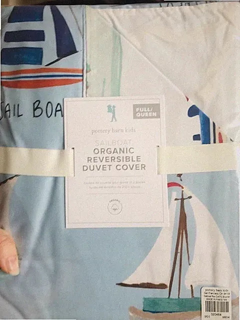 Pottery Barn Nautical Sailboat Duvet Cover Deep Light Blue Queen Reversible Kids