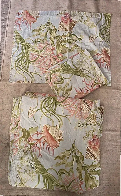 Pottery Barn Shell Coral Full/Queen Duvet Cover & 2 Std Shams Nautical Beach EUC