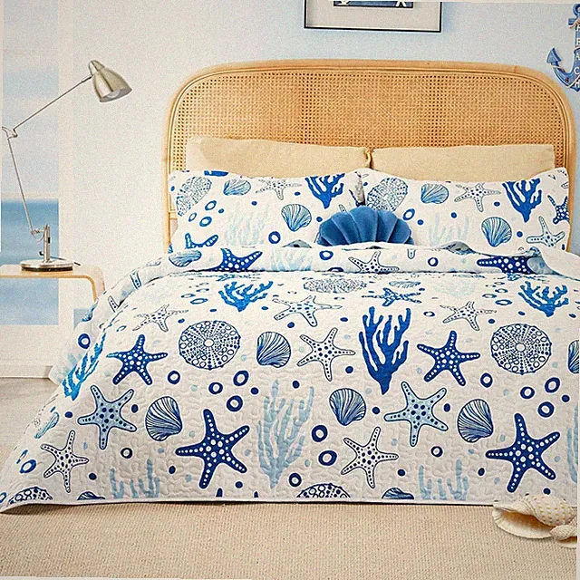 Quilts for Queen Coastal White Bedspreads Bedding Set - Summer Beach Nautical Qu
