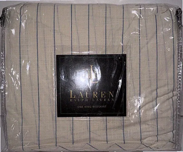 Ralph Lauren CATALINA ISLAND PINSTRIPE KING Bedskirt Blue Cream NIP ~ $150