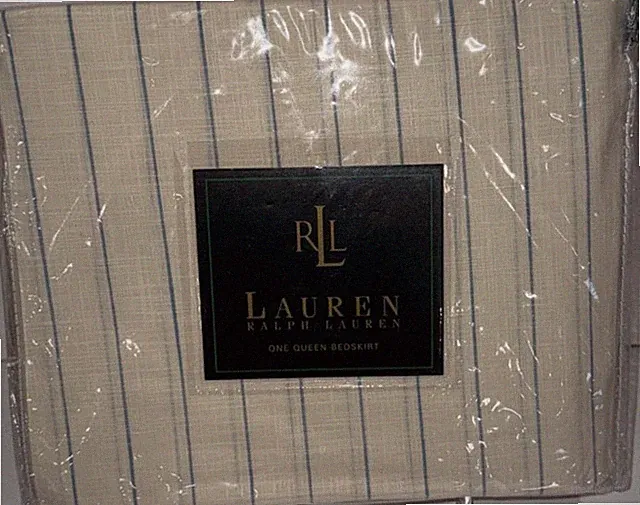 Ralph Lauren CATALINA ISLAND PINSTRIPE Queen Size Bedskirt Blue Cream NIP ~ $135
