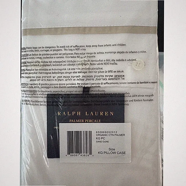 Ralph Lauren Palmer Percale King Pillowcase Set 2 White Sand Dune Organic Cotton