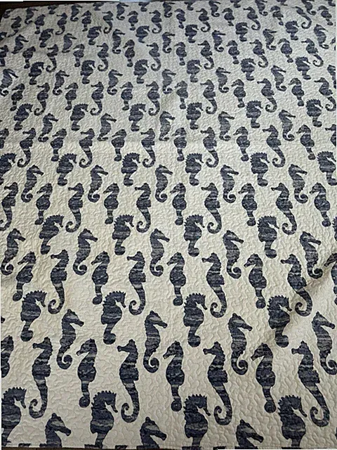 Seahorse Comforter Reversible Quilt Blue Size Full Nautical Coastal Cottage