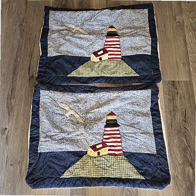 Set Of 2 Beautiful Harbor Lighthouse Nautical Pillowcases Covers