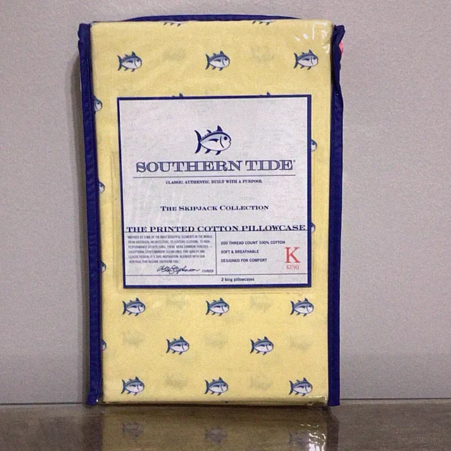 Southern Tide Skipjack Collection Yellow 100% Cotton (2) King Pillowcases NEW