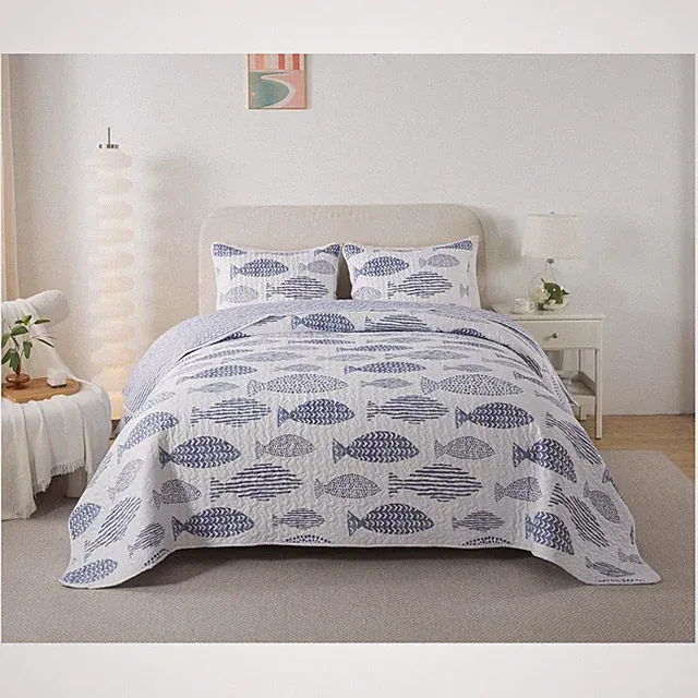 Stylish Nautical Fish Quilt Set - Coastal Bedding Collection