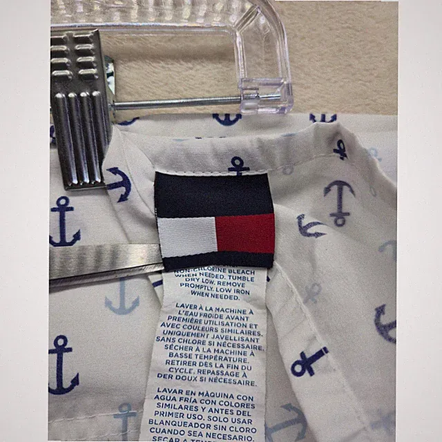 Tommy Hilfiger Queen Size Flat Bed Sheet White Blue Anchor Print