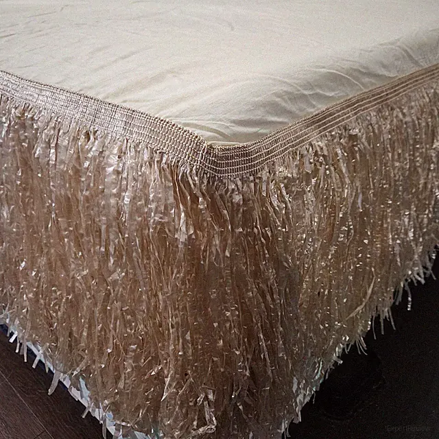 Twin Bed Skirt Raffia Hula Skirt Fringe Beige Olefin Cotton Tiki Hawaiian Surfer
