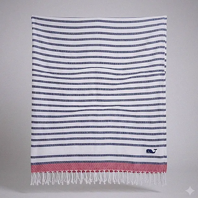 Vineyard Vines x Target OS Preppy Coastal Nautical Striped Fringe Throw Blanket