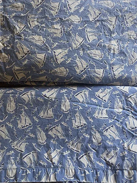 VTG PotteryBarn Kids Nautical Full Sheet set. Sailboats fitted/flat/2 cases